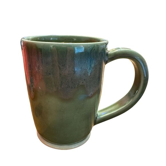 Handcrafted Green Ceramic Mug With Large Handle & Glazed Finish - Picture 1 of 11